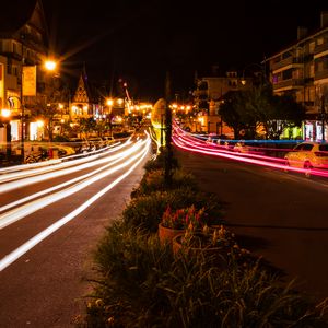 Preview wallpaper city, buildings, lines, long exposure, lights, glow