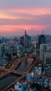 Preview wallpaper city, buildings, metropolis, twilight, aerial view