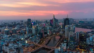 Preview wallpaper city, buildings, metropolis, twilight, aerial view