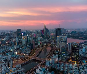 Preview wallpaper city, buildings, metropolis, twilight, aerial view