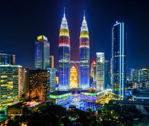 Preview wallpaper city, buildings, metropolis, lights, aerial view