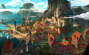 Preview wallpaper city, buildings, middle ages, fantasy, art