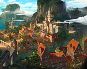 Preview wallpaper city, buildings, middle ages, fantasy, art