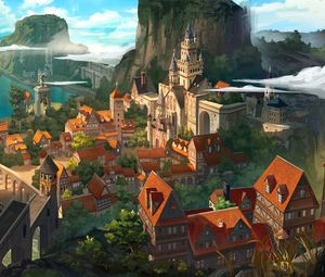 Preview wallpaper city, buildings, middle ages, fantasy, art