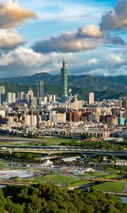 Preview wallpaper city, buildings, mountains, view