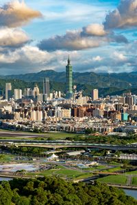 Preview wallpaper city, buildings, mountains, view