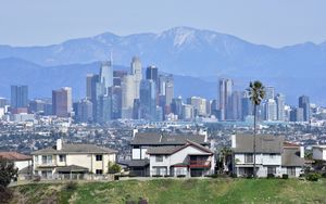 Preview wallpaper city, buildings, mountains, cityscape