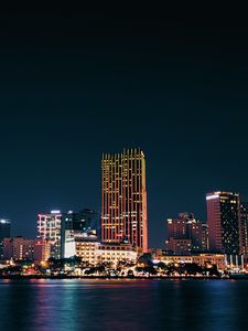 Preview wallpaper city, buildings, night, coast