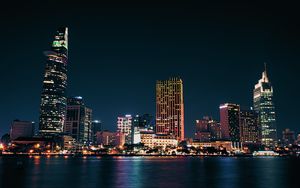 Preview wallpaper city, buildings, night, coast