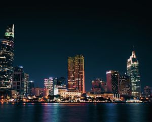 Preview wallpaper city, buildings, night, coast