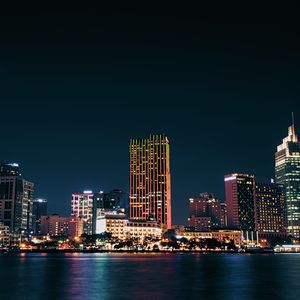 Preview wallpaper city, buildings, night, coast