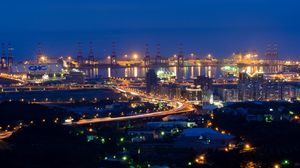 Preview wallpaper city, buildings, night city, lights, glow