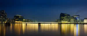 Preview wallpaper city, buildings, pier, lights, water, reflection