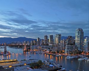 Preview wallpaper city, buildings, pier, water, twilight