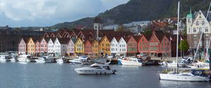 Preview wallpaper city, buildings, pier, boats, water