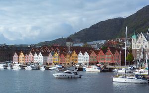 Preview wallpaper city, buildings, pier, boats, water