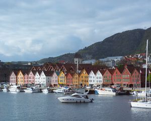 Preview wallpaper city, buildings, pier, boats, water