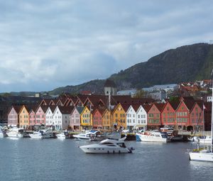 Preview wallpaper city, buildings, pier, boats, water