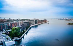 Preview wallpaper city, buildings, pier, water, aerial view