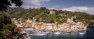 Preview wallpaper city, buildings, pier, boats, water, aerial view