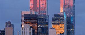 Preview wallpaper city, buildings, reflection, twilight