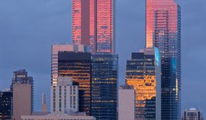 Preview wallpaper city, buildings, reflection, twilight