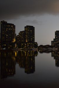 Preview wallpaper city, buildings, reflection, water, twilight