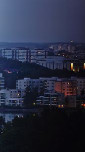 Preview wallpaper city, buildings, river, night, sky, trees, cityscape