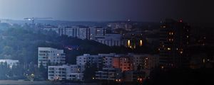 Preview wallpaper city, buildings, river, night, sky, trees, cityscape