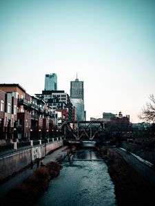 Preview wallpaper city, buildings, river, bridge
