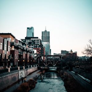 Preview wallpaper city, buildings, river, bridge