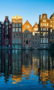 Preview wallpaper city, buildings, river, water, reflection, amsterdam