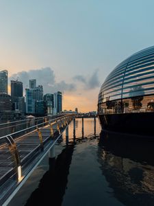 Preview wallpaper city, buildings, river, bridge, architecture, metropolis