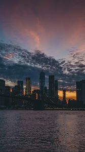 Preview wallpaper city, buildings, river, twilight