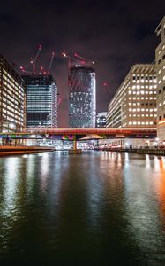 Preview wallpaper city, buildings, river, lights