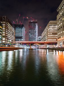 Preview wallpaper city, buildings, river, lights