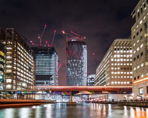 Preview wallpaper city, buildings, river, lights