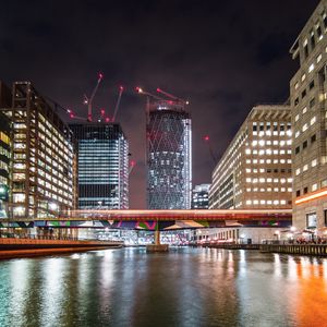 Preview wallpaper city, buildings, river, lights