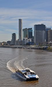 Preview wallpaper city, buildings, river, water, boat