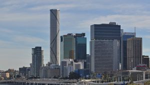 Preview wallpaper city, buildings, river, water, boat