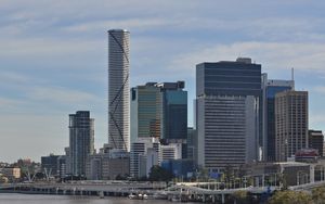 Preview wallpaper city, buildings, river, water, boat