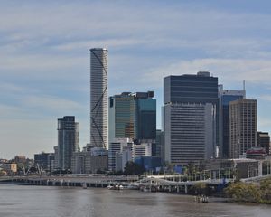 Preview wallpaper city, buildings, river, water, boat