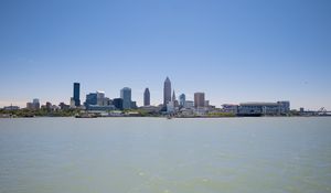 Preview wallpaper city, buildings, river, water, pier