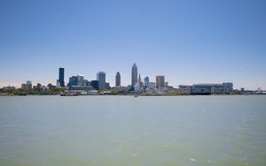 Preview wallpaper city, buildings, river, water, pier