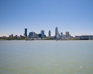 Preview wallpaper city, buildings, river, water, pier