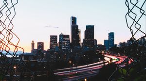 Preview wallpaper city, buildings, road, skyscrapers, view, overview