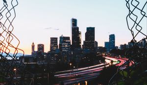 Preview wallpaper city, buildings, road, skyscrapers, view, overview
