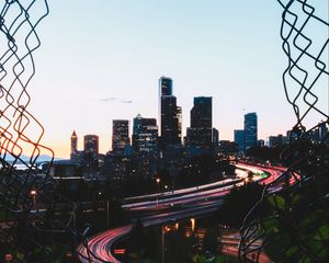 Preview wallpaper city, buildings, road, skyscrapers, view, overview