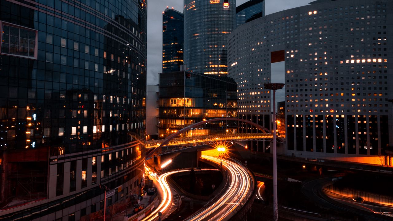 Wallpaper city, buildings, road, top view, cityscape