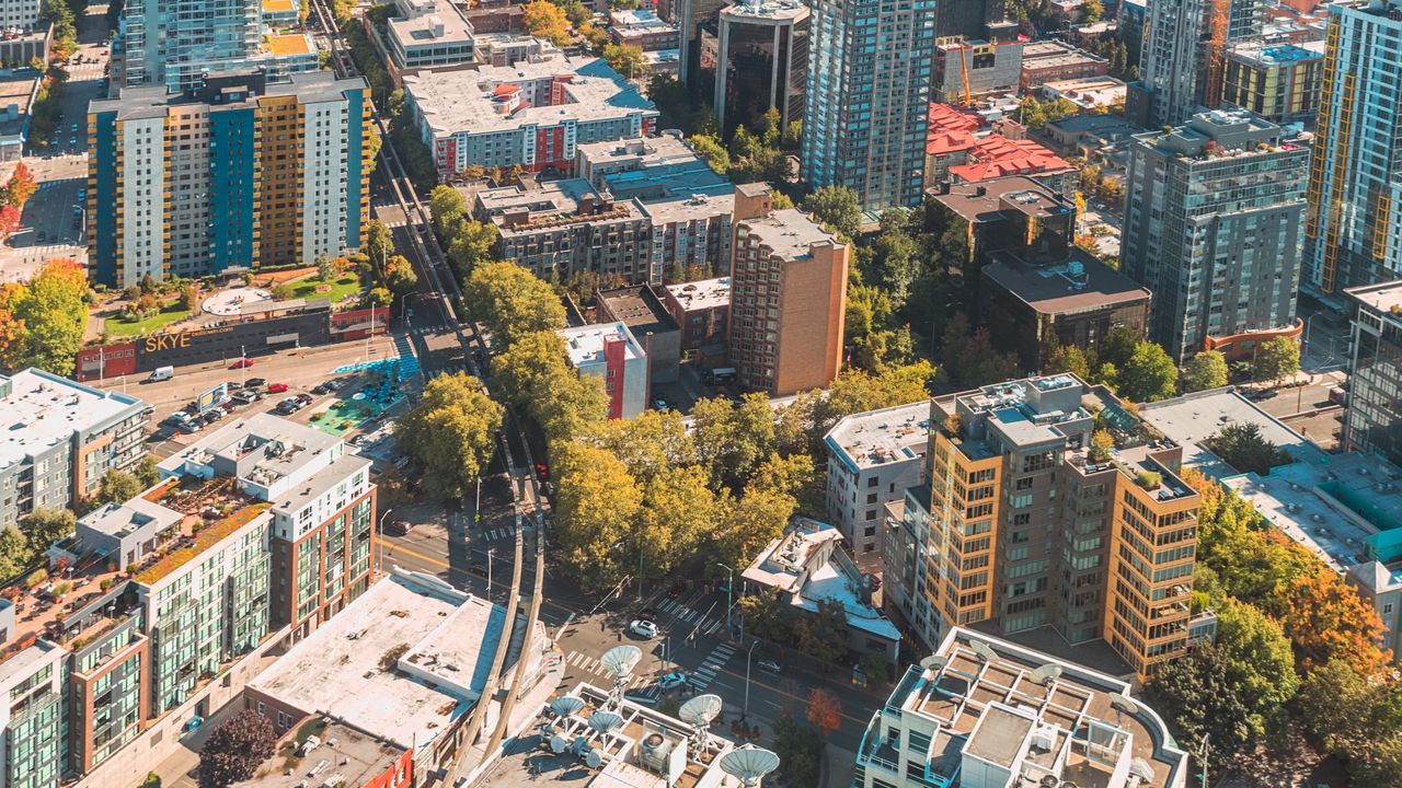 Wallpaper city, buildings, road